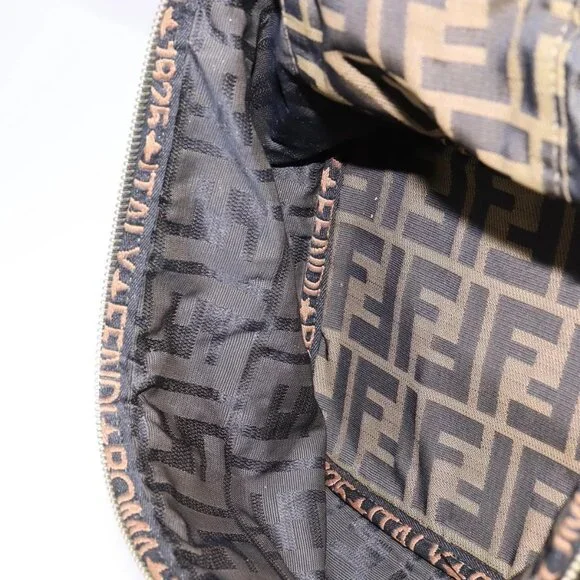 FENDI Zucca Canvas Vanity Pouch Black Brown gold Auth 145319